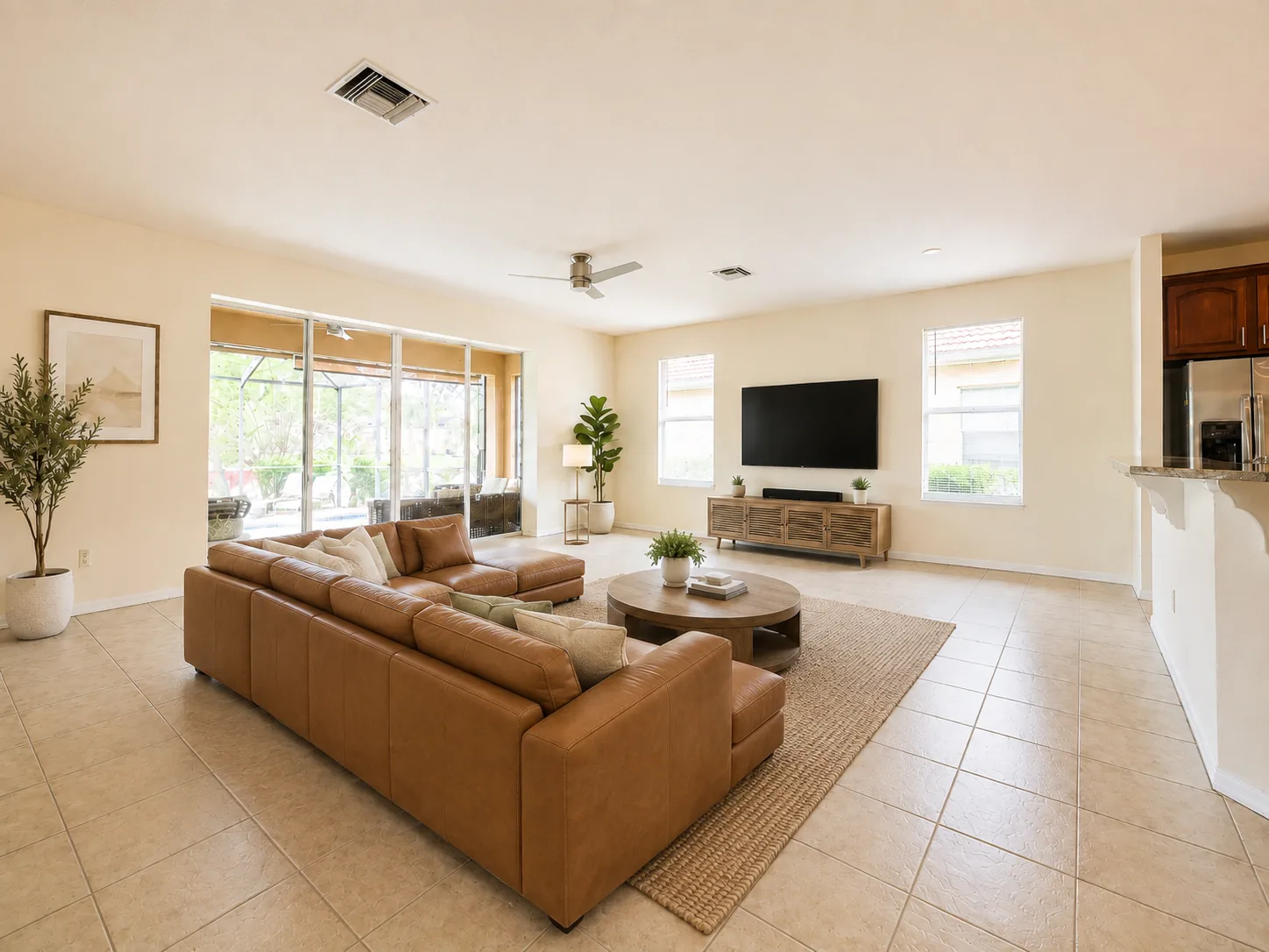 Open living room photographed for a Tampa Bay real estate listing