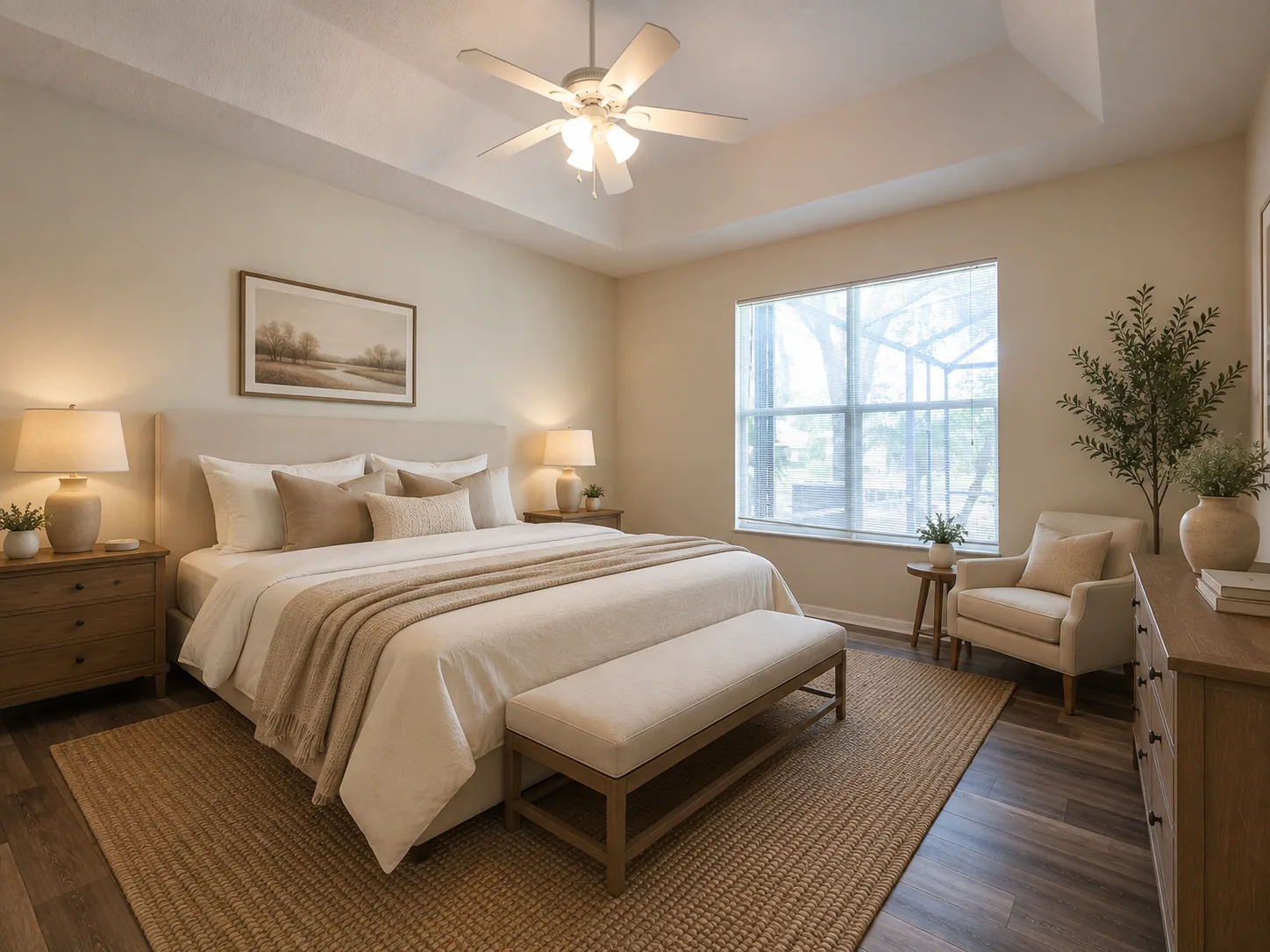 Bright primary bedroom photographed for a Tampa Bay home listing